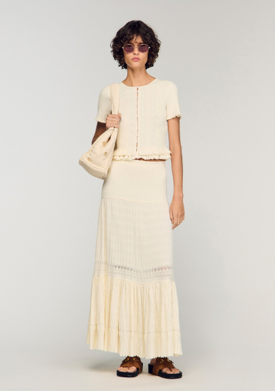 Женский вязаный кардиган с оборками video poster