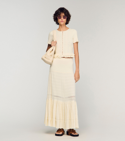 Жіночий в'язаний кардиган з оборками