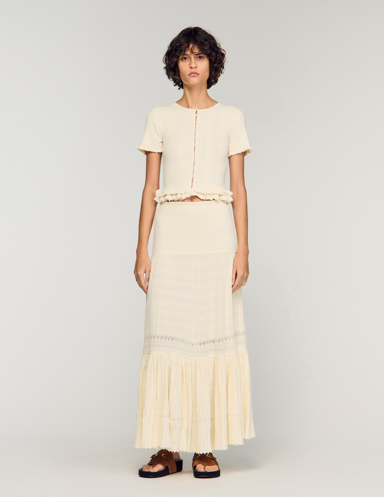 Женский вязаный кардиган с оборками_2