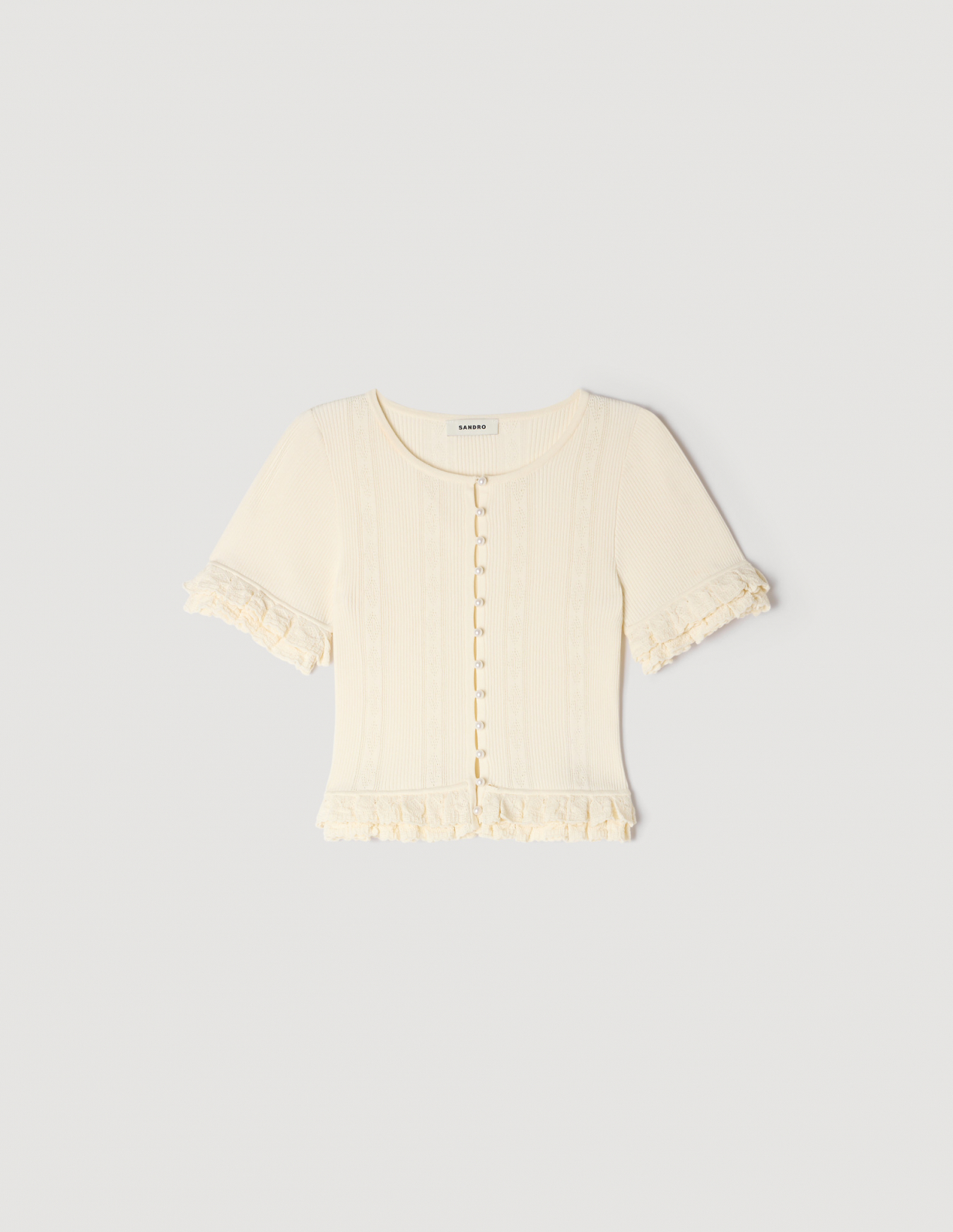 Женский вязаный кардиган с оборками_6