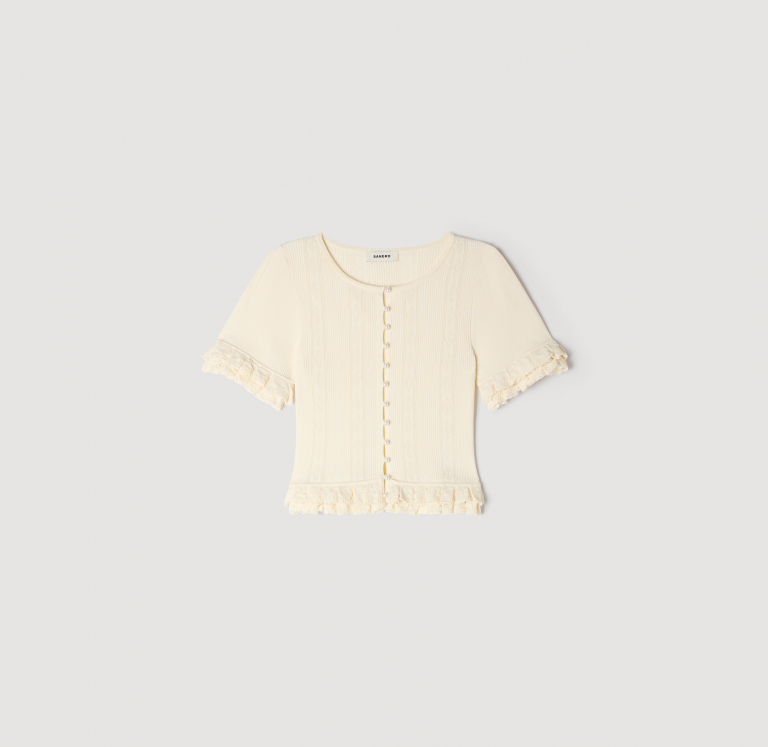 Женский вязаный кардиган с оборками