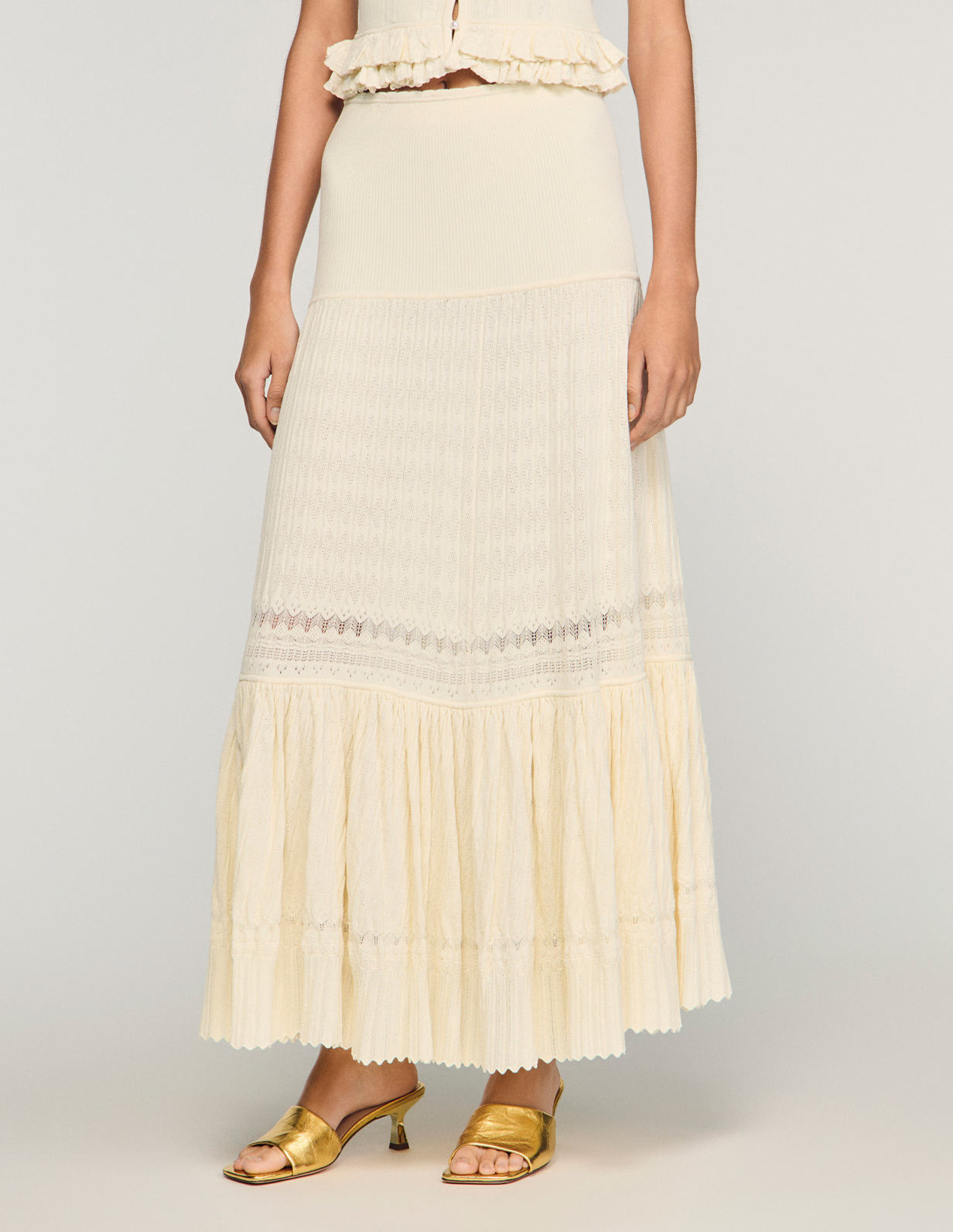 Жіноча молочна в'язана спідниця_4