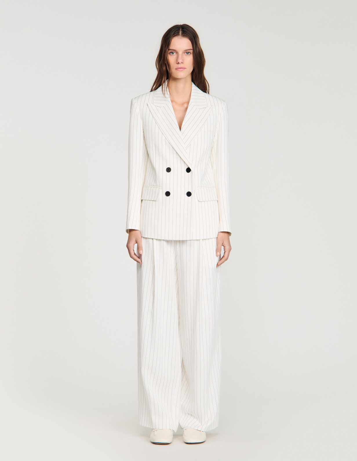 Жіночий двобортний смугастий жакет_2