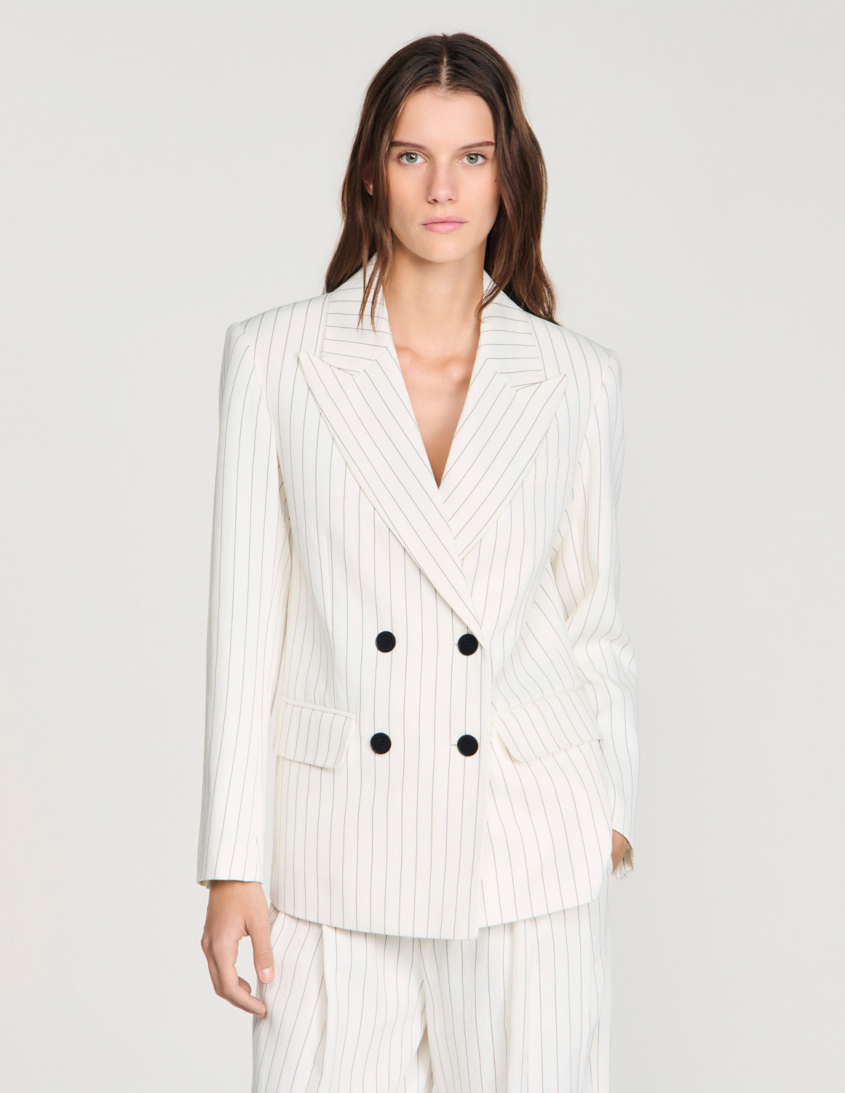 Жіночий двобортний смугастий жакет_4