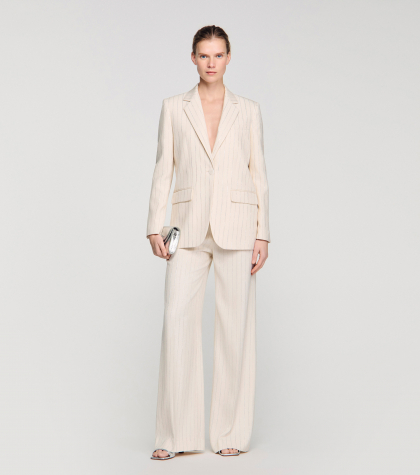 Женский молочный жакет в полоску