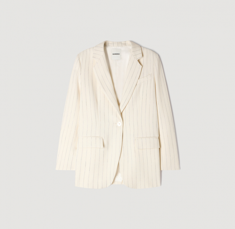 Женский молочный жакет в полоску