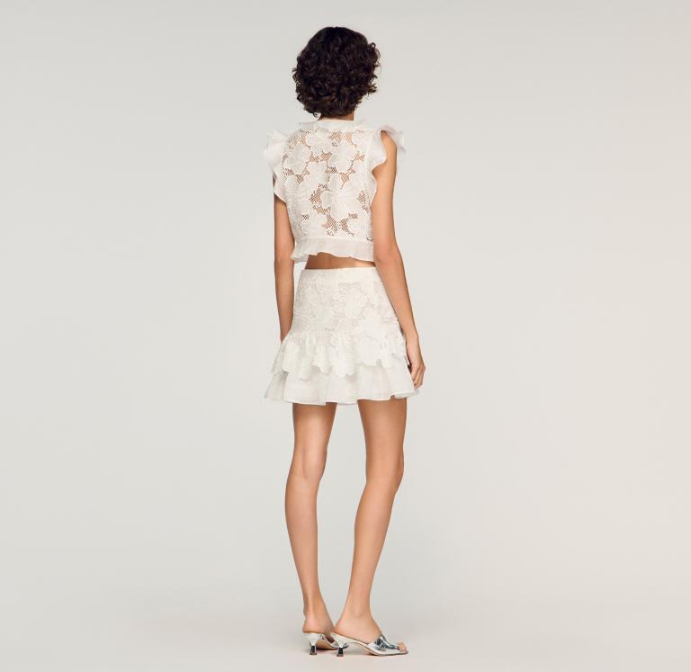 Женская белая короткая юбка из гипюра