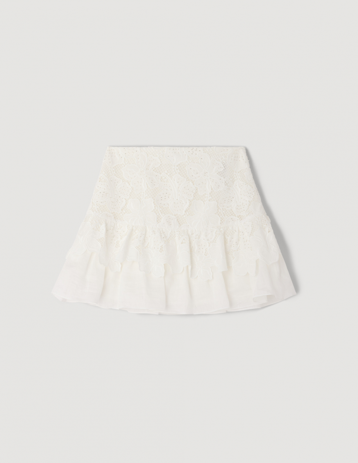 Женская белая короткая юбка из гипюра_6