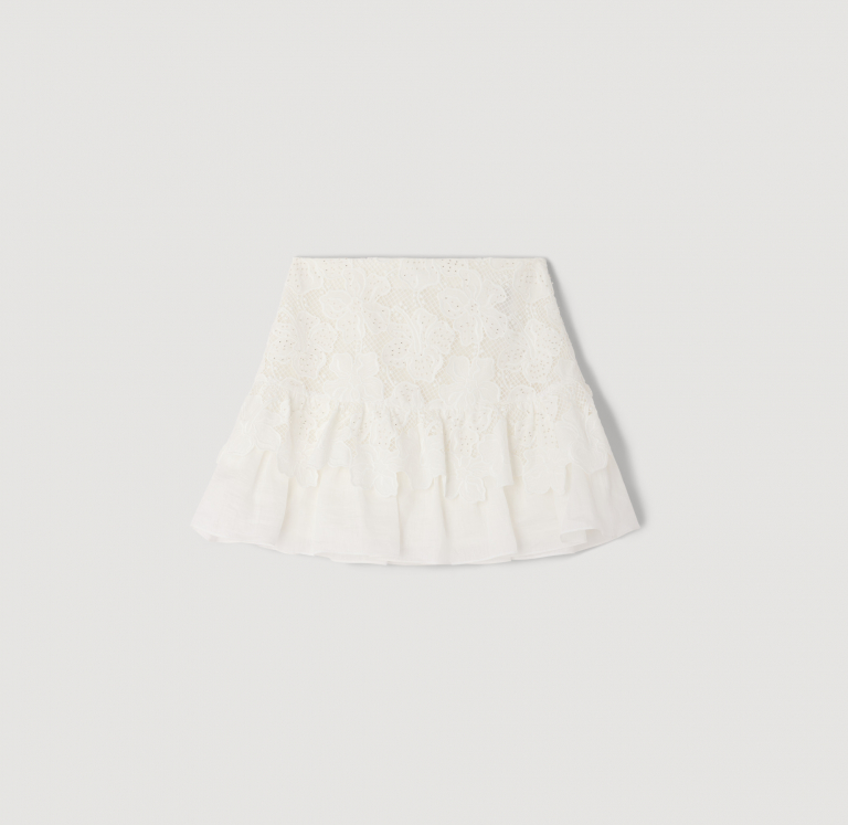 Женская белая короткая юбка из гипюра
