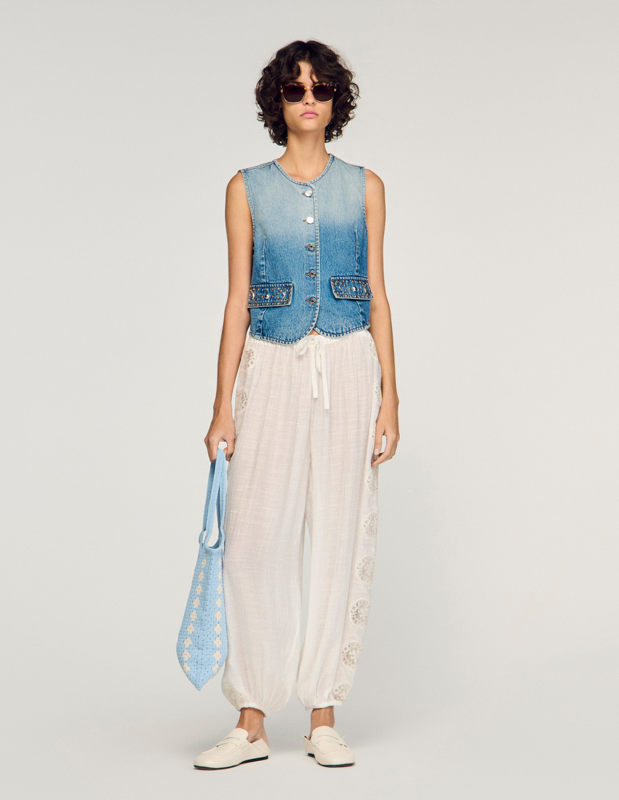 Женские широкие брюки с кружевной отделкой_1