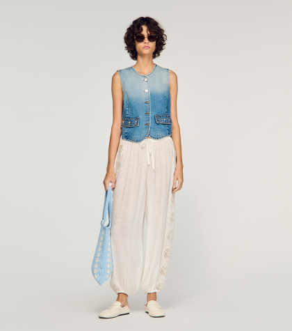 Женские широкие брюки с кружевной отделкой