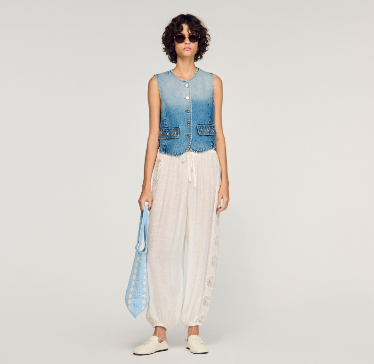 Женские широкие брюки с кружевной отделкой