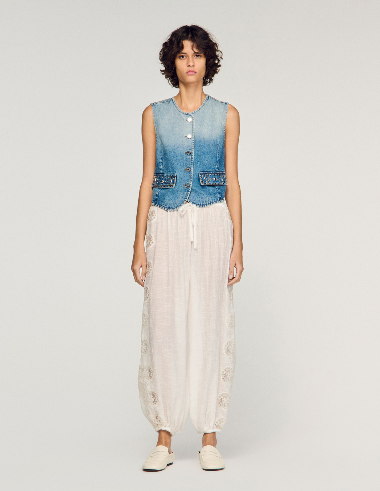 Женские широкие брюки с кружевной отделкой_2