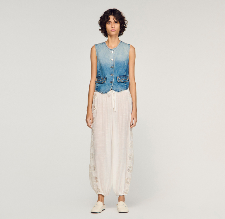 Женские широкие брюки с кружевной отделкой