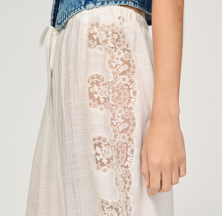 Женские широкие брюки с кружевной отделкой