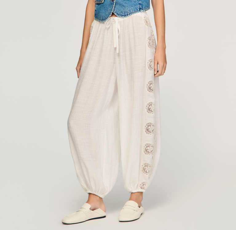 Женские широкие брюки с кружевной отделкой