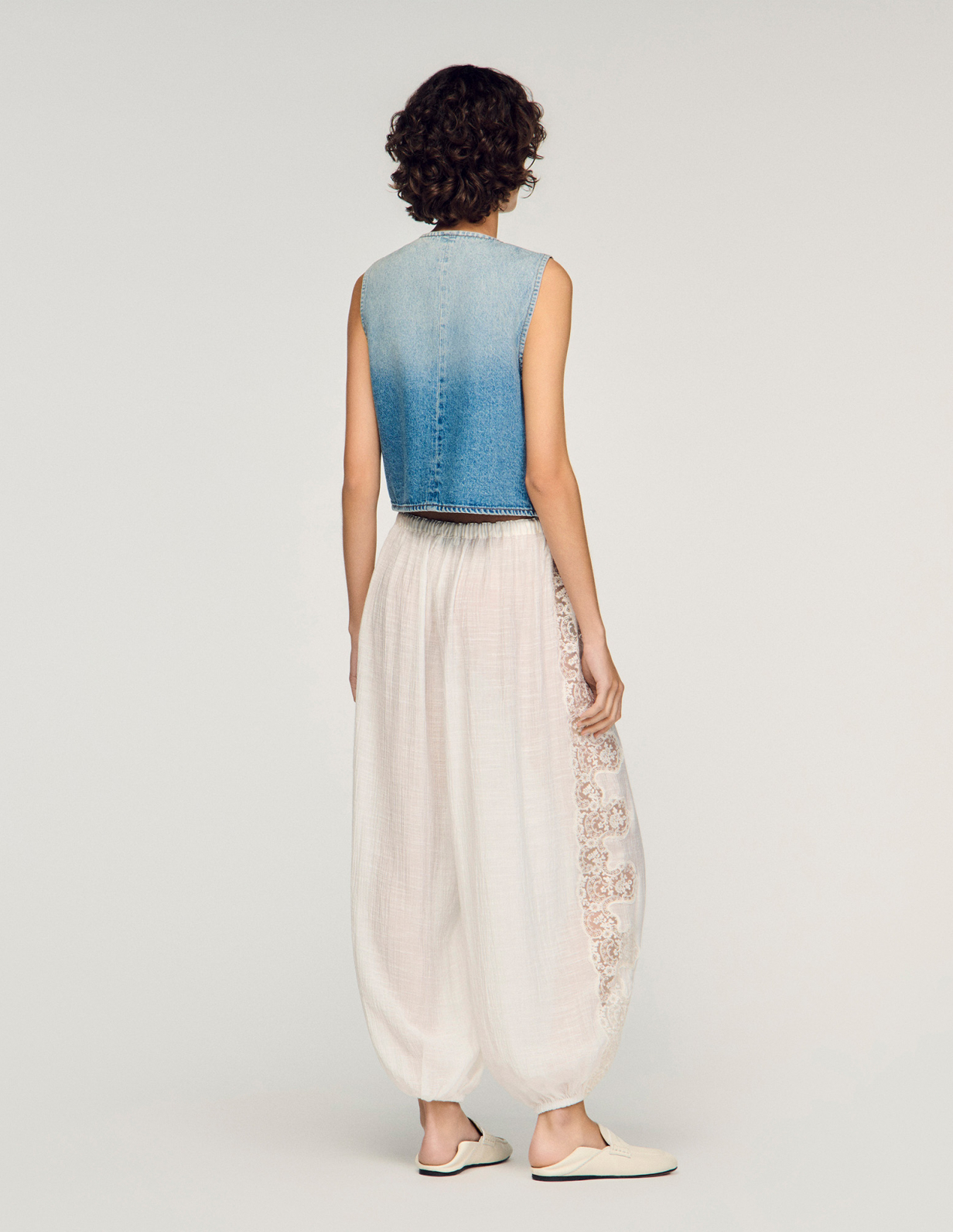 Женские широкие брюки с кружевной отделкой_5