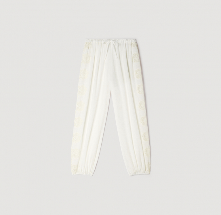 Женские широкие брюки с кружевной отделкой