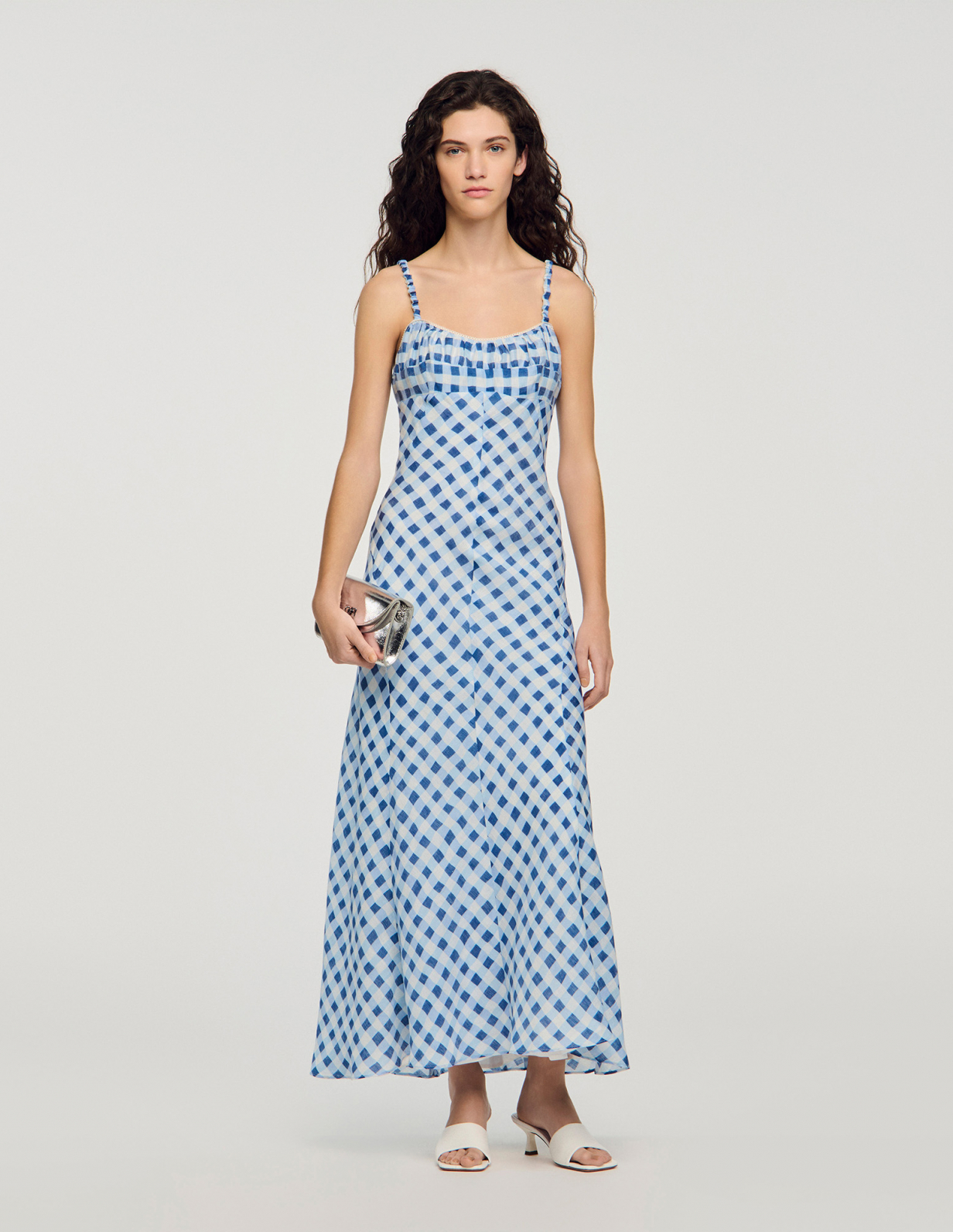 Жіноча довга картата сукня з льону_1