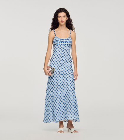 Жіноча довга картата сукня з льону