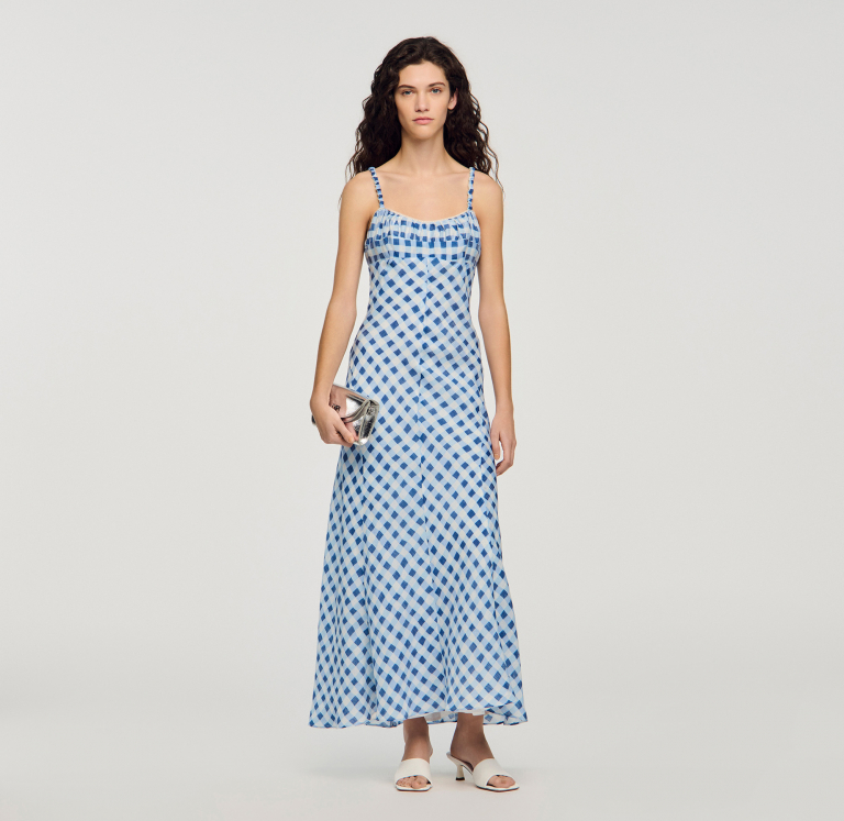 Жіноча довга картата сукня з льону