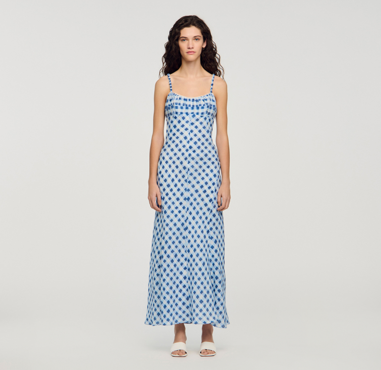 Жіноча довга картата сукня з льону