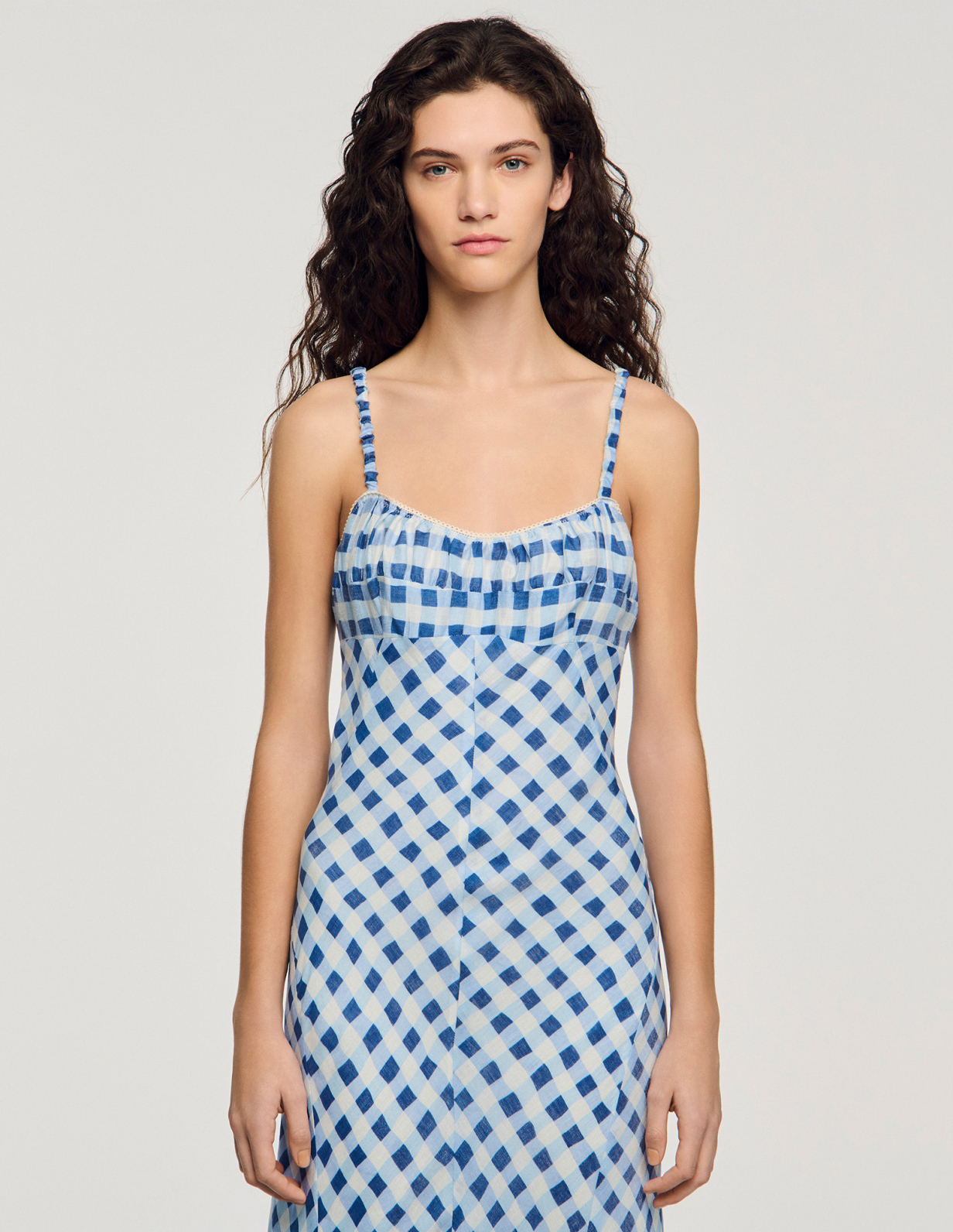 Жіноча довга картата сукня з льону_4