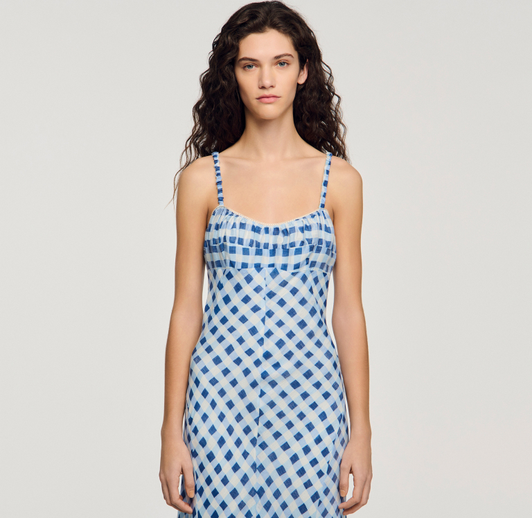 Жіноча довга картата сукня з льону