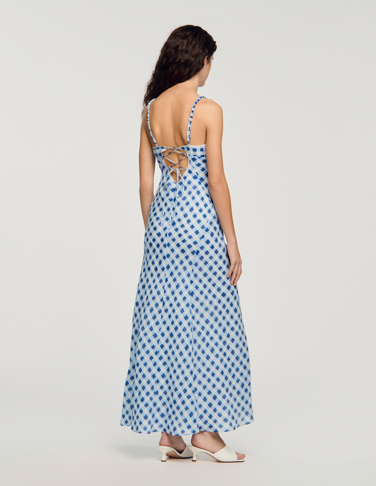 Жіноча довга картата сукня з льону_3