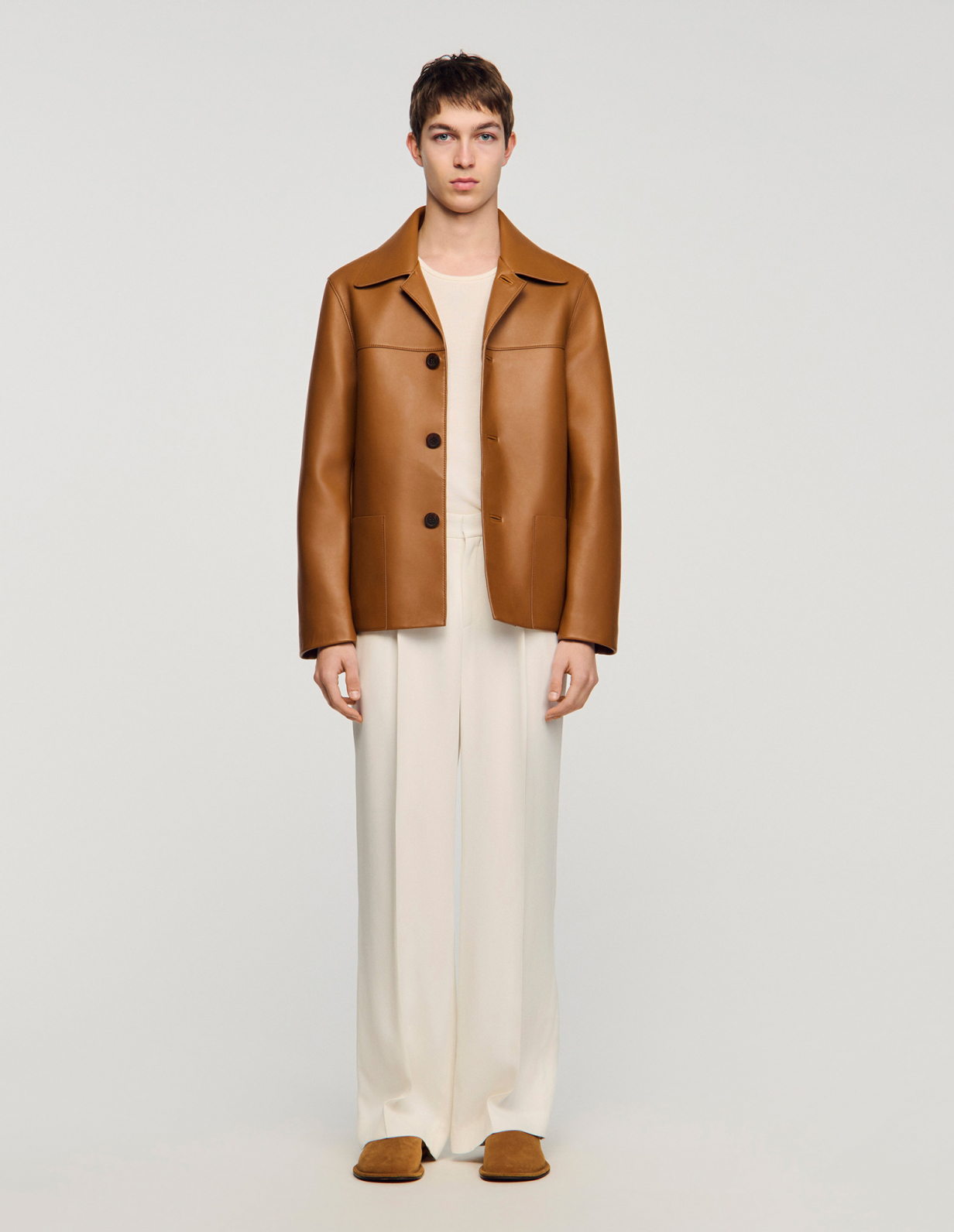 Мужская коричневая кожаная куртка_2