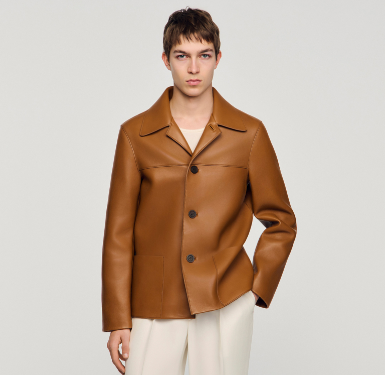 Мужская коричневая кожаная куртка