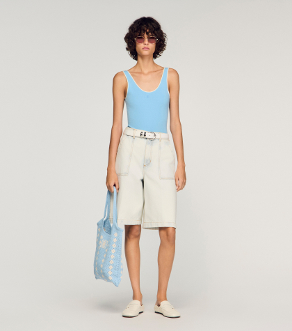 Женский голубой боди с вышитым логотипом