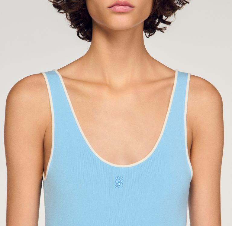 Жіночий блакитний боді з вишитим логотипом