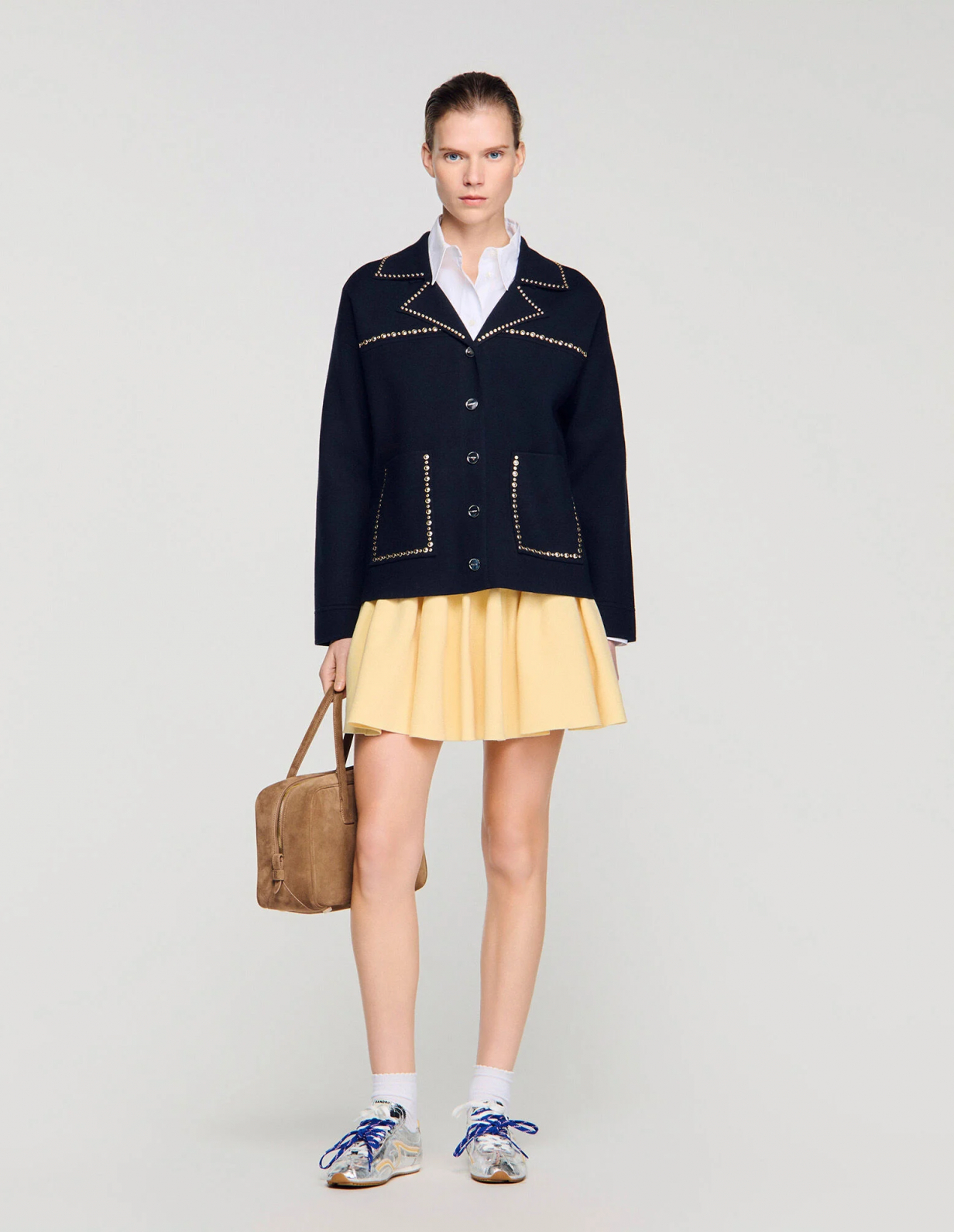 Женский синий кардиган с заклепками_1