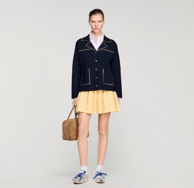 Женский синий кардиган с заклепками