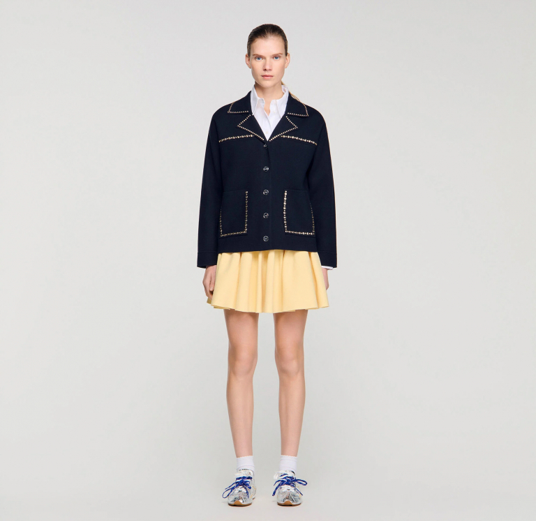 Женский синий кардиган с заклепками