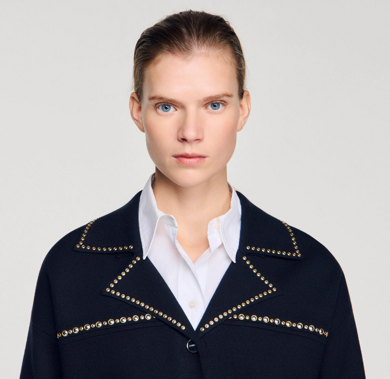 Женский синий кардиган с заклепками