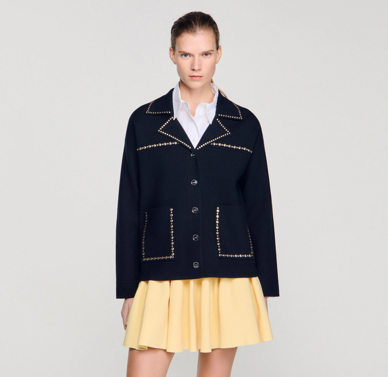 Женский синий кардиган с заклепками