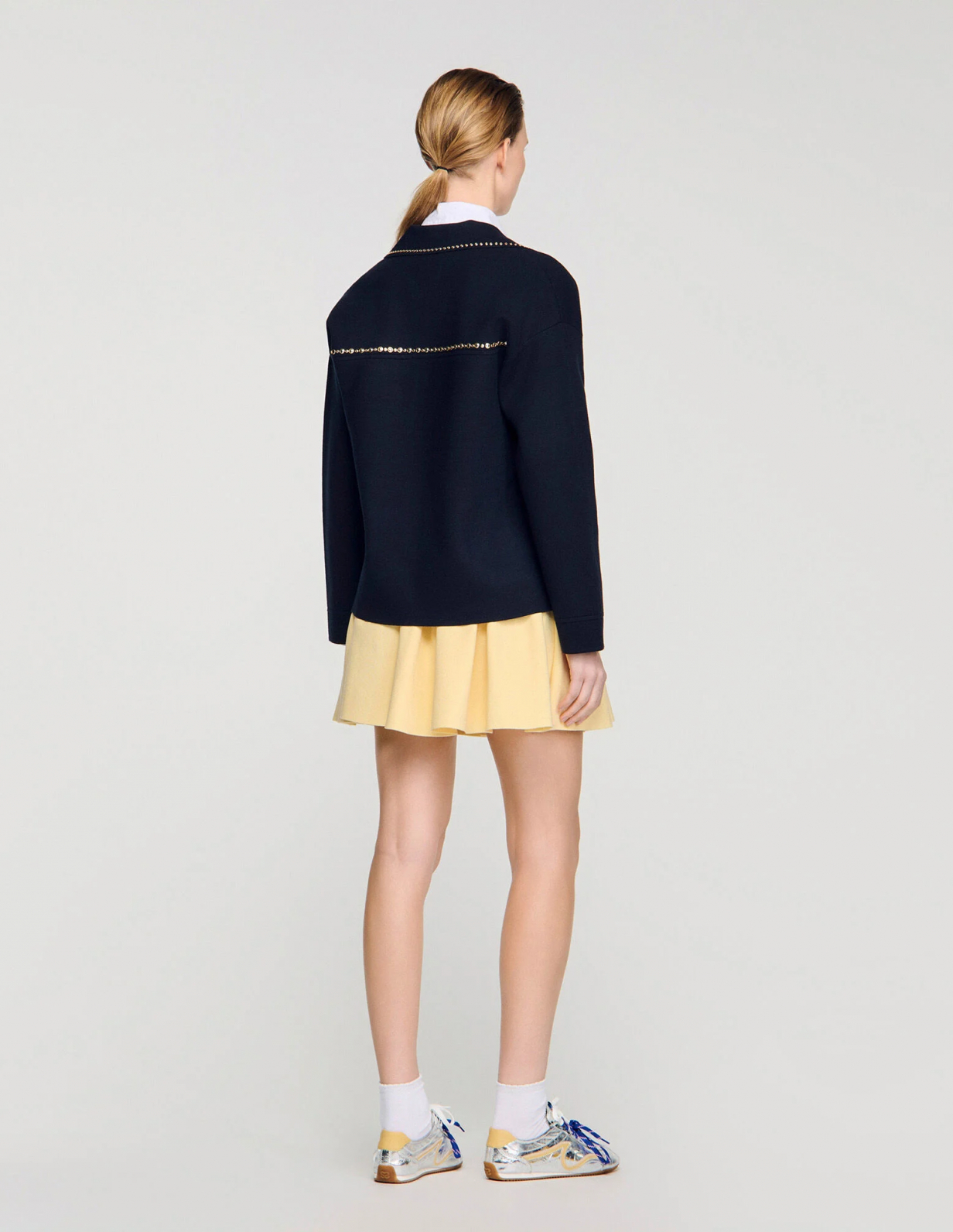 Женский синий кардиган с заклепками_5