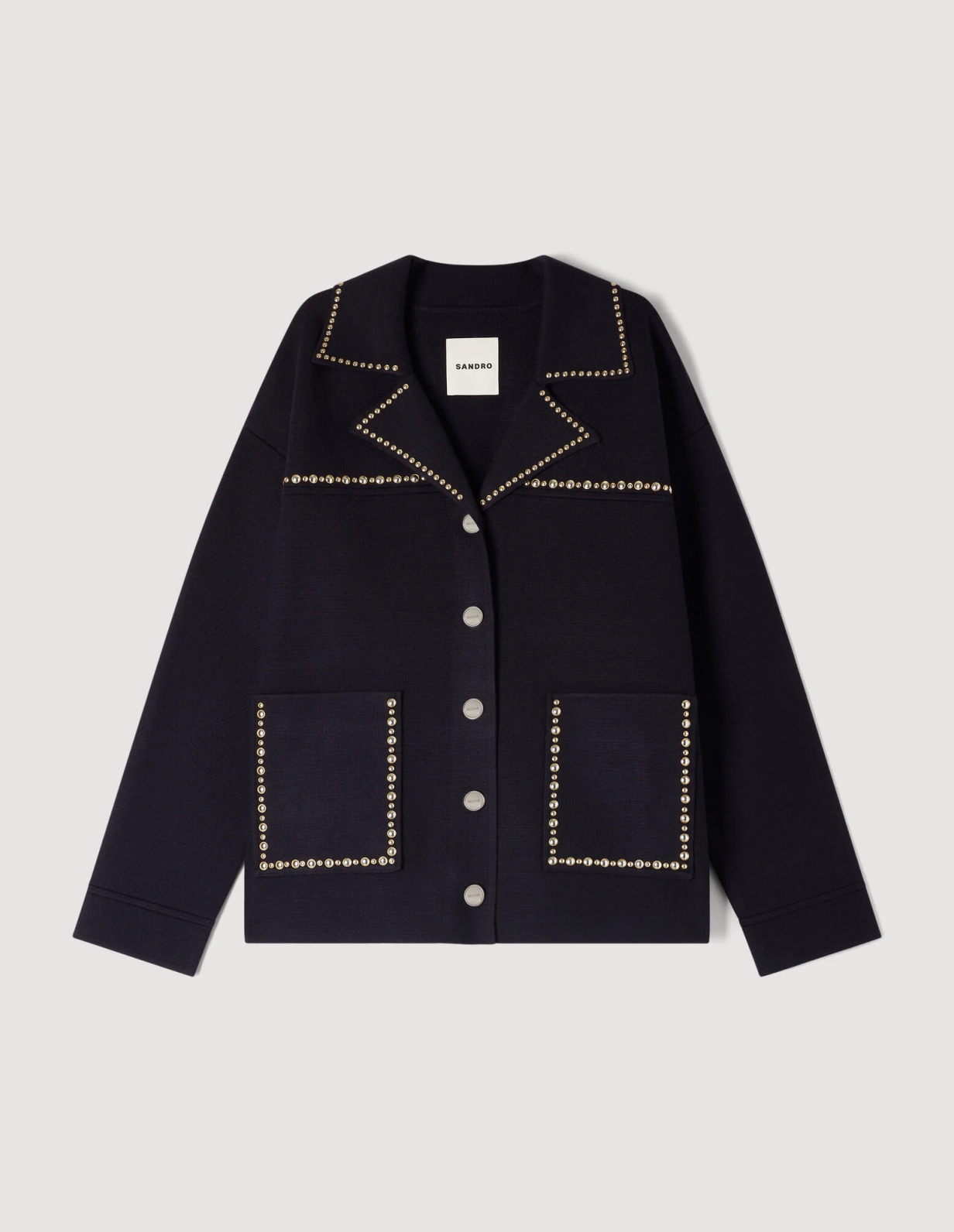 Женский синий кардиган с заклепками_6