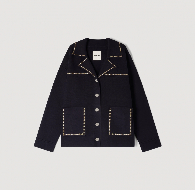 Женский синий кардиган с заклепками