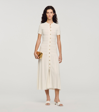 Женское молочное вязаное платье