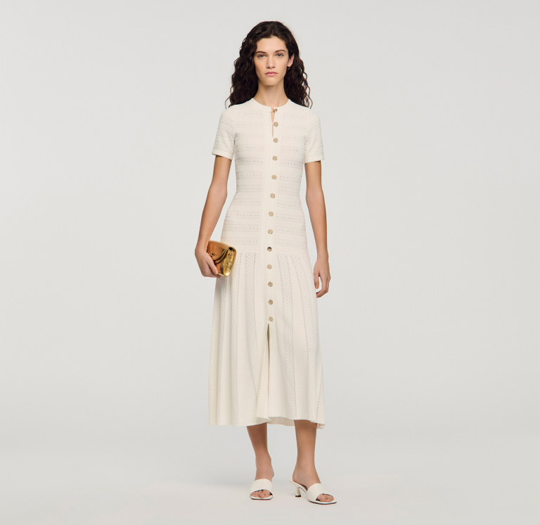 Женское молочное вязаное платье