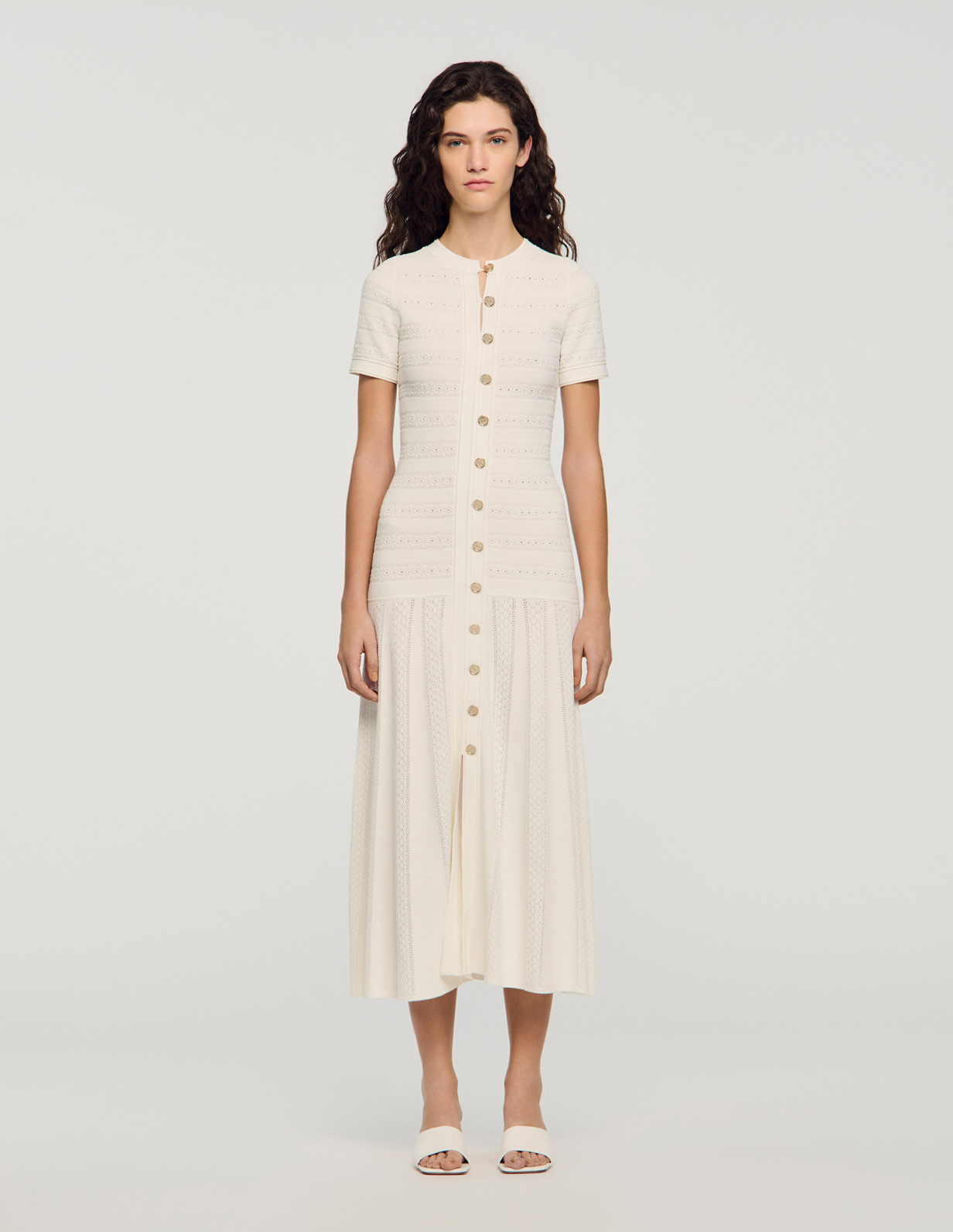 Женское молочное вязаное платье_2