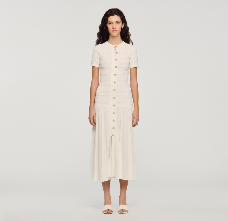 Женское молочное вязаное платье