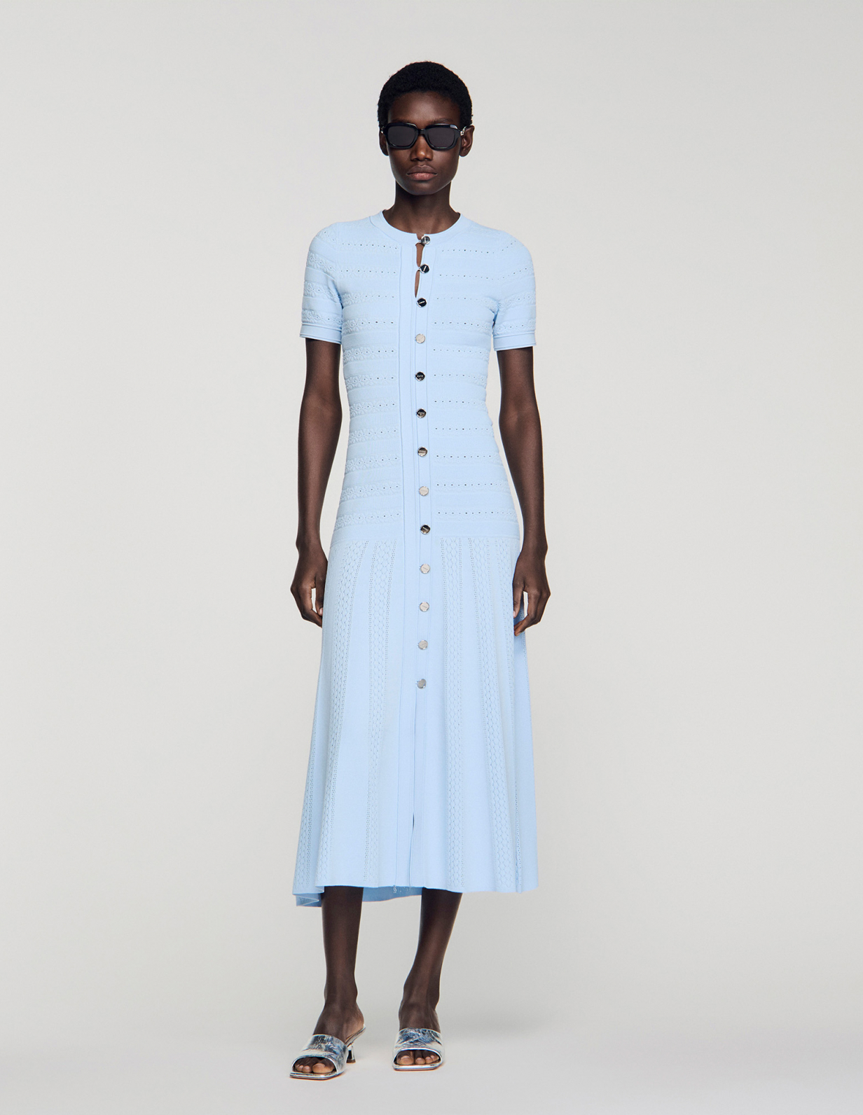 Женское голубое вязаное платье_1