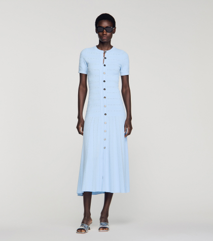 Женское голубое вязаное платье