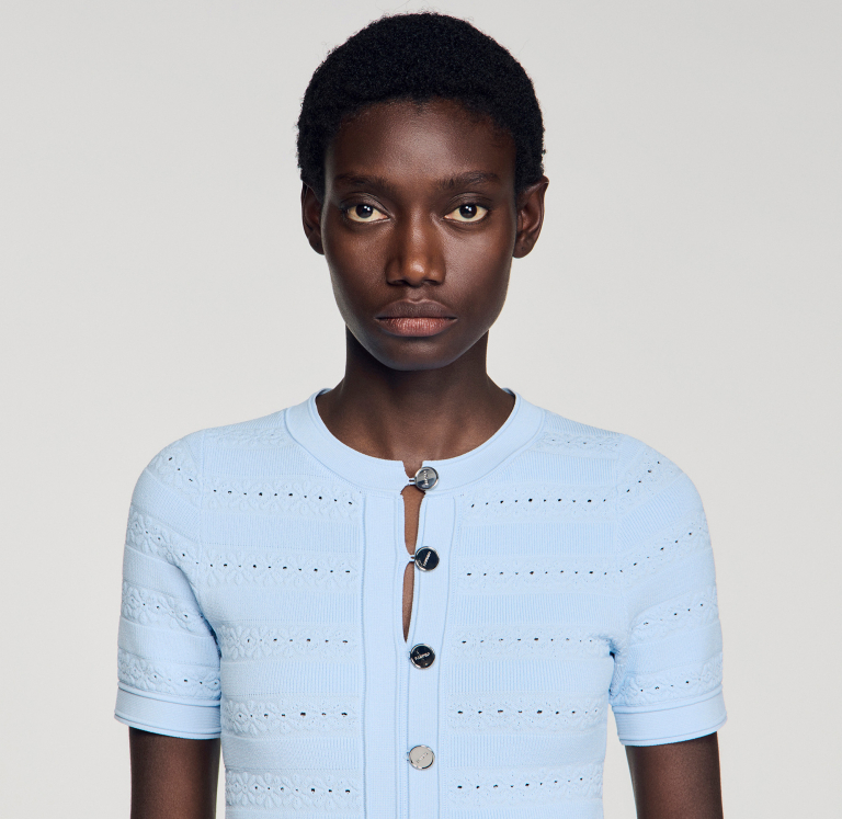 Женское голубое вязаное платье