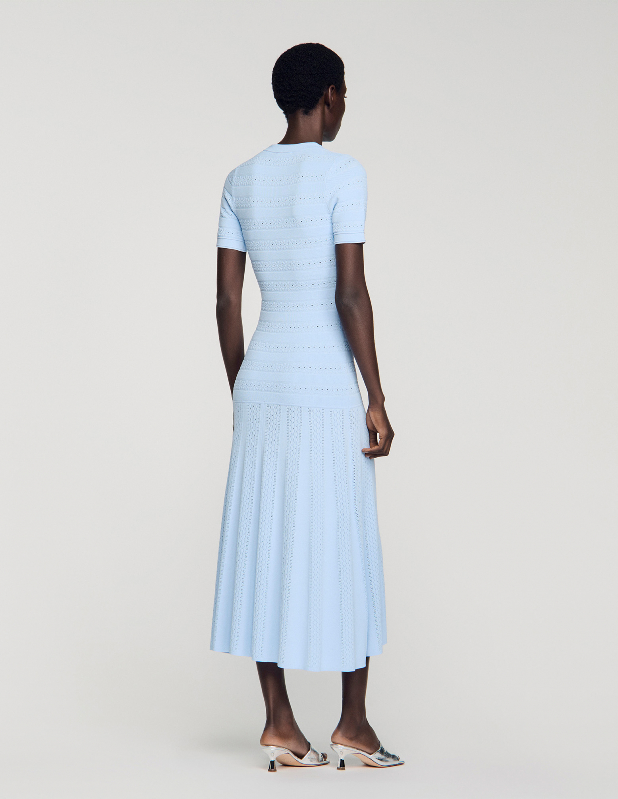 Женское голубое вязаное платье_5