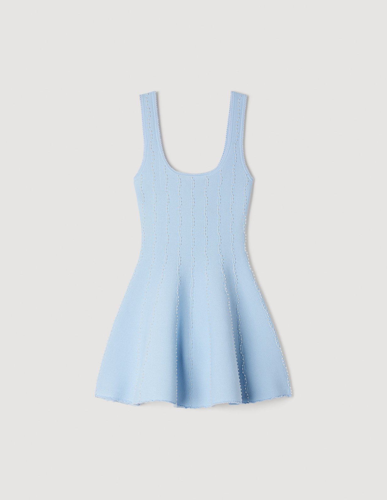 Женское голубое вязаное платье с бисером_6